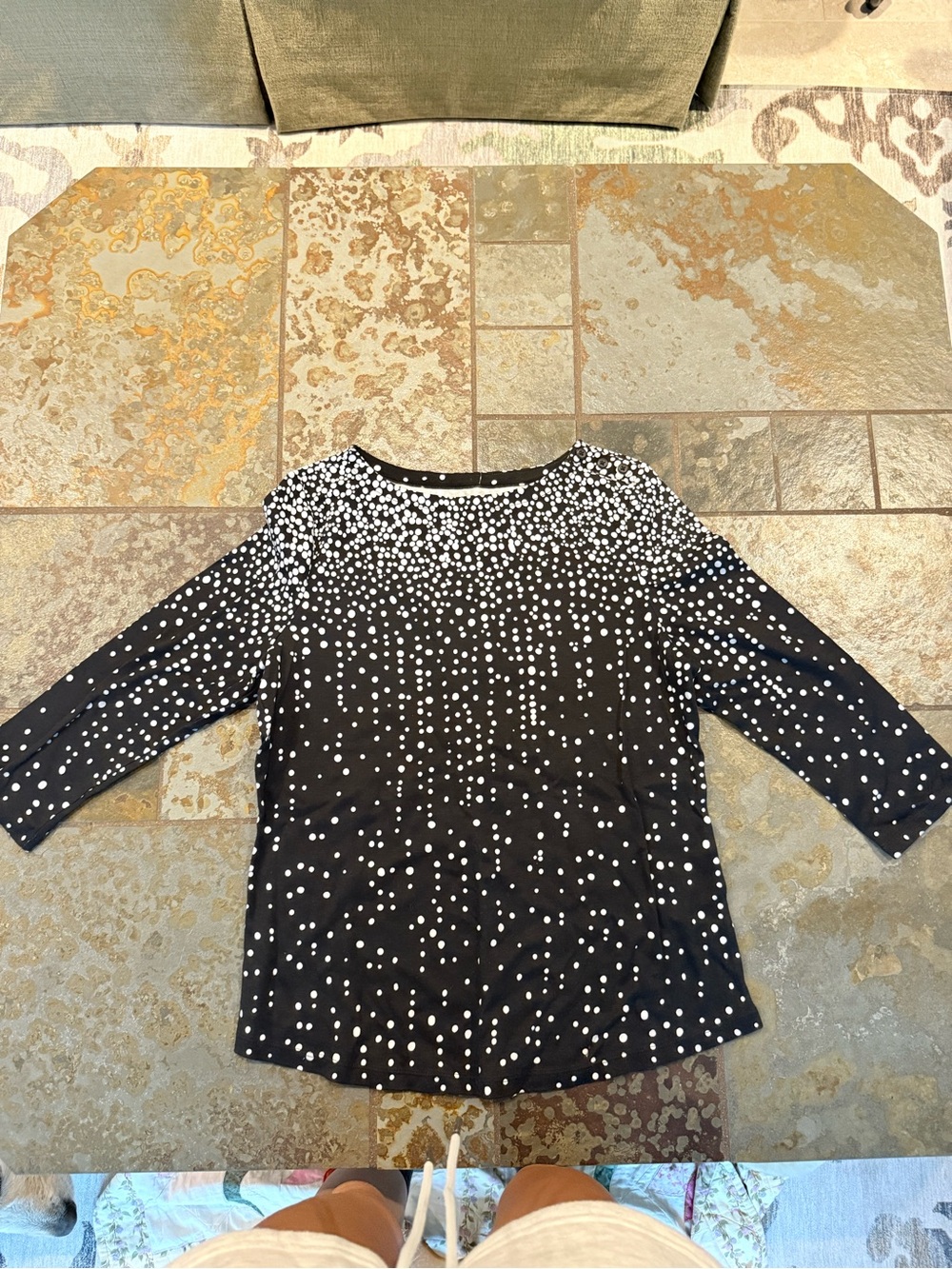 Charter Club Black Long-Sleeve Top with White Dot Print